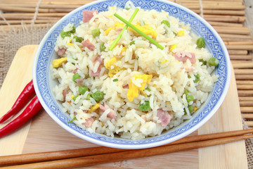 bowl of Cantonese rice on a table