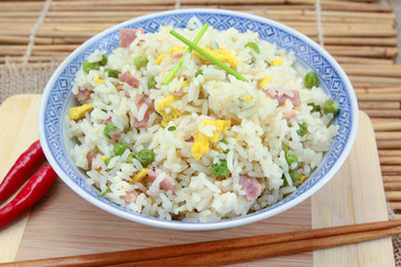 bowl of Cantonese rice on a table