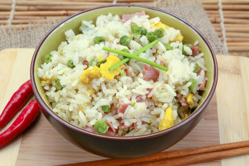 bowl of Cantonese rice on a table
