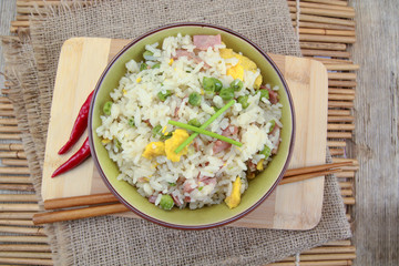 bowl of Cantonese rice on a table