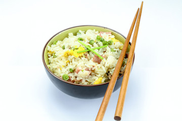 bowl of Cantonese rice on a white background