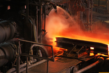 Rolling mill for hot steel in major steelmaking plant.
