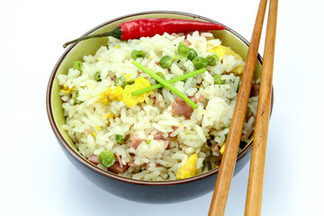 bowl of Cantonese rice on a white background