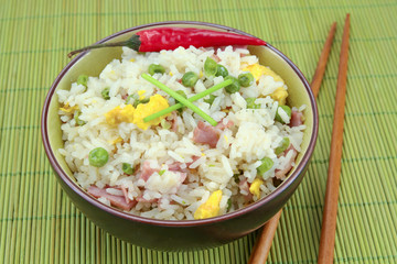bowl of Cantonese rice on a table