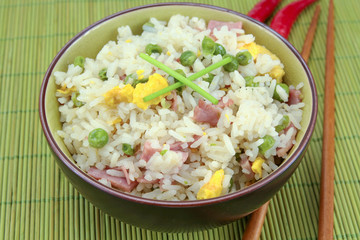 bowl of Cantonese rice on a table