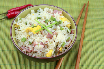 bowl of Cantonese rice on a table