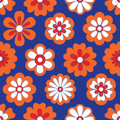 seamless pattern with flowers and leaves in retro scandinavian style