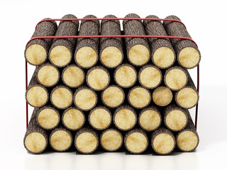 Heap of logs isolated on white background. 3D illustration