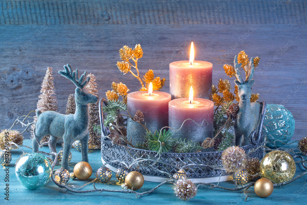 Sticker candles and christmas decoration