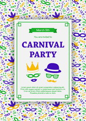 Concept of Carnival Party invitation card with colorful background. Vector