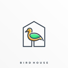Bird With House Line Art Illustration Vector Template