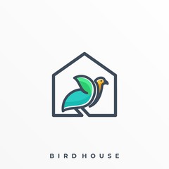Bird With House Line Art Illustration Vector Template