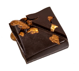 Dark chocolate chunk with almond isolated on white background with clipping path