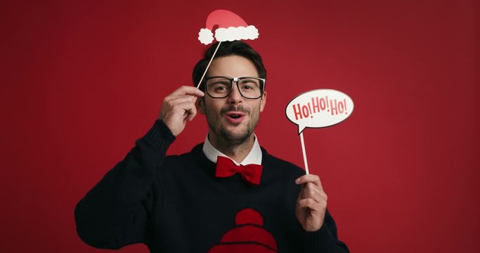 Nerd man with Christmas masks