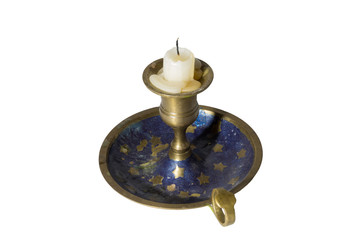 Fototapeta na wymiar Isolated, candlestick, antique, bronze, golden, old, candle. 3