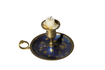 Fototapeta na wymiar Isolated, candlestick, antique, bronze, golden, old, candle. 7