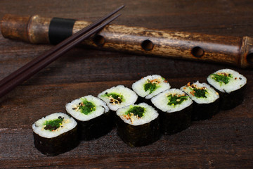 Japanese cuisine. Salmon sushi nigiri