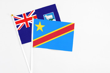 Congo and Falkland Islands stick flags on white background. High quality fabric, miniature national...