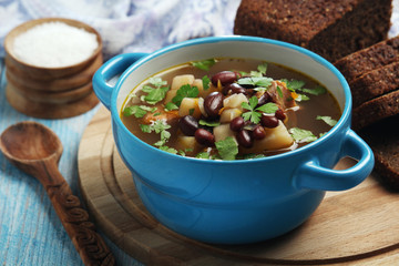 A bowl with kidney bean vegetable soup