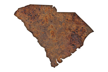 Karte von South Carolina auf rostigem Metall