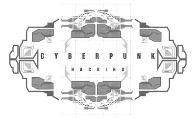 Cyberpunk Hacking futuristic poster with futuristic HUD elements, abstract background. Modern flyer for web and print. Hacking, cyber space, programming.