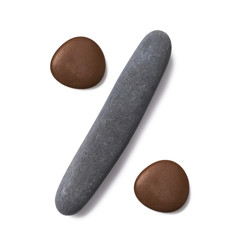 Percent symbol folded of sea pebbles isolated on a white background