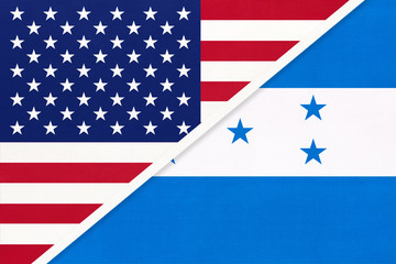 USA vs Honduras national flag. Relationship between two countries.