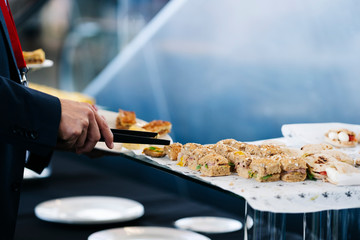 Fototapeta premium Details of different food at an event or convention congress