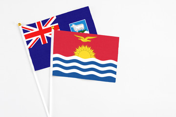 Kiribati and Falkland Islands stick flags on white background. High quality fabric, miniature...