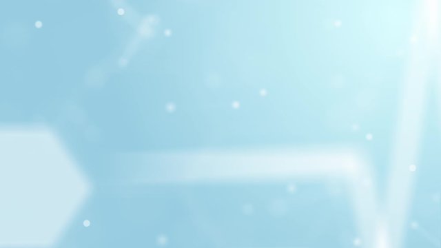 3D Abstract white geometry float into medical wireframe network and connecting dot space on blue background. Security futuristics computer and science concept. Abstract technology motion graphic. 4K