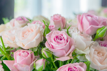 A bouquet of pink and white roses. Floral pattern.