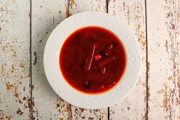Borsch. Beet Soup with beans. Directly Above.