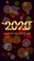 2020 Happy New Year. Banner invitation, party poster glittering stars confetti glitter decoration. Winter holiday greeting card design template with gold text Happy New Year 2020. Vector Illustration.