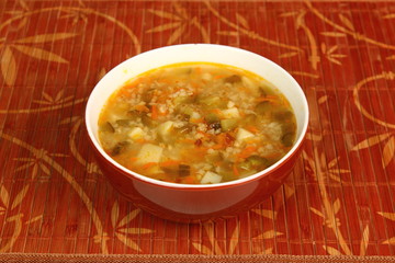 Soup from pickled cucumbers. Rassolnik. Zupa ogorkowa.