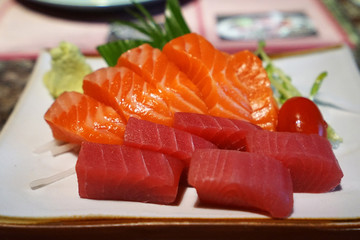 Close up Tuna and Salmon Sashimi