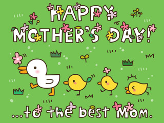 Fototapeta na wymiar Happy Mother's Day with Cute Family of Ducks Illustration