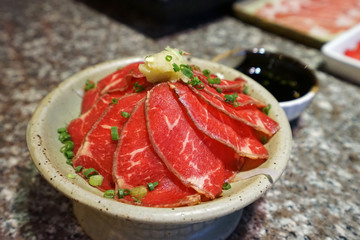 Beef Tataki (thinly sliced and seared) with Ponzu(citrus and ginger infused vinegar soy sauce)