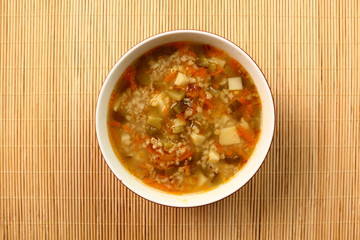 Soup from pickled cucumbers. Rassolnik. Zupa ogorkowa.