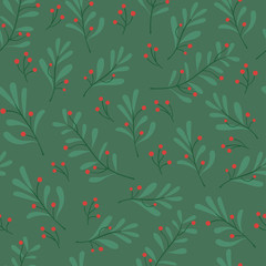 Eco seamless pattern with christmas flower, omela, leaf