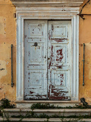 Old white front door