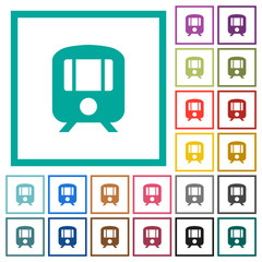 Train flat color icons with quadrant frames