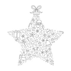 Beautiful Christmas star made of festive ornaments. Vector