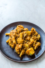 Indian Food Spicy Masaledar Aloo Gobi and Beans Tawa Sabzi Recipe.