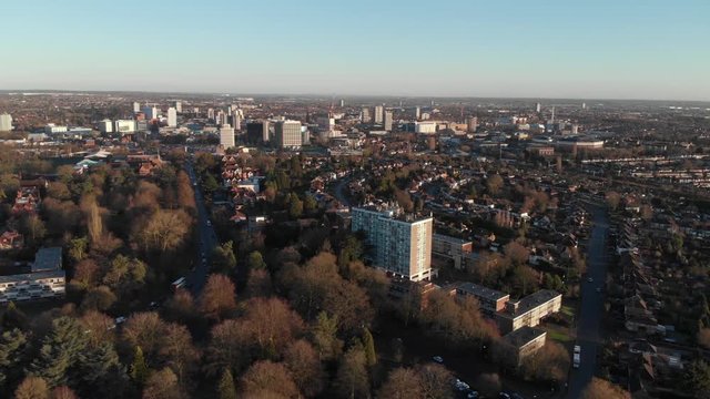 Coventry City Of Culture, City Centre, Drone Aerial Goodbye View, From East, Sunny Winter Morning.