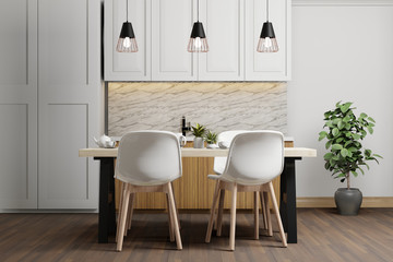 modern dining room interior with table and chairs, 3d rendering