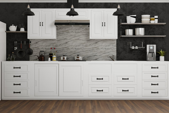 interior of modern kitchen, 3d rendering background