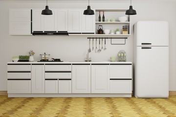 modern white kitchen interior design, 3d rendering background