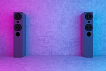 speakers in pink blue lighting