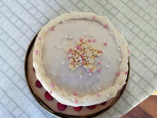 Simple decorated iced birthday cake