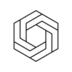 Impossible hexagon sign. Optical illusion. Linear six sided polygon. Abstract symbol of impossible geometry on white background. Unreal geometric shape. Hexagonal logo design. Vector illustration. 